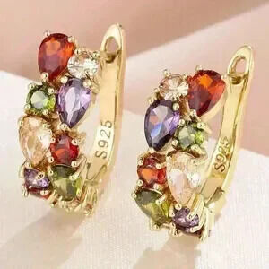 Multicolor Cubic Zirconia Earrings, Gold Over Sterling Silver 925